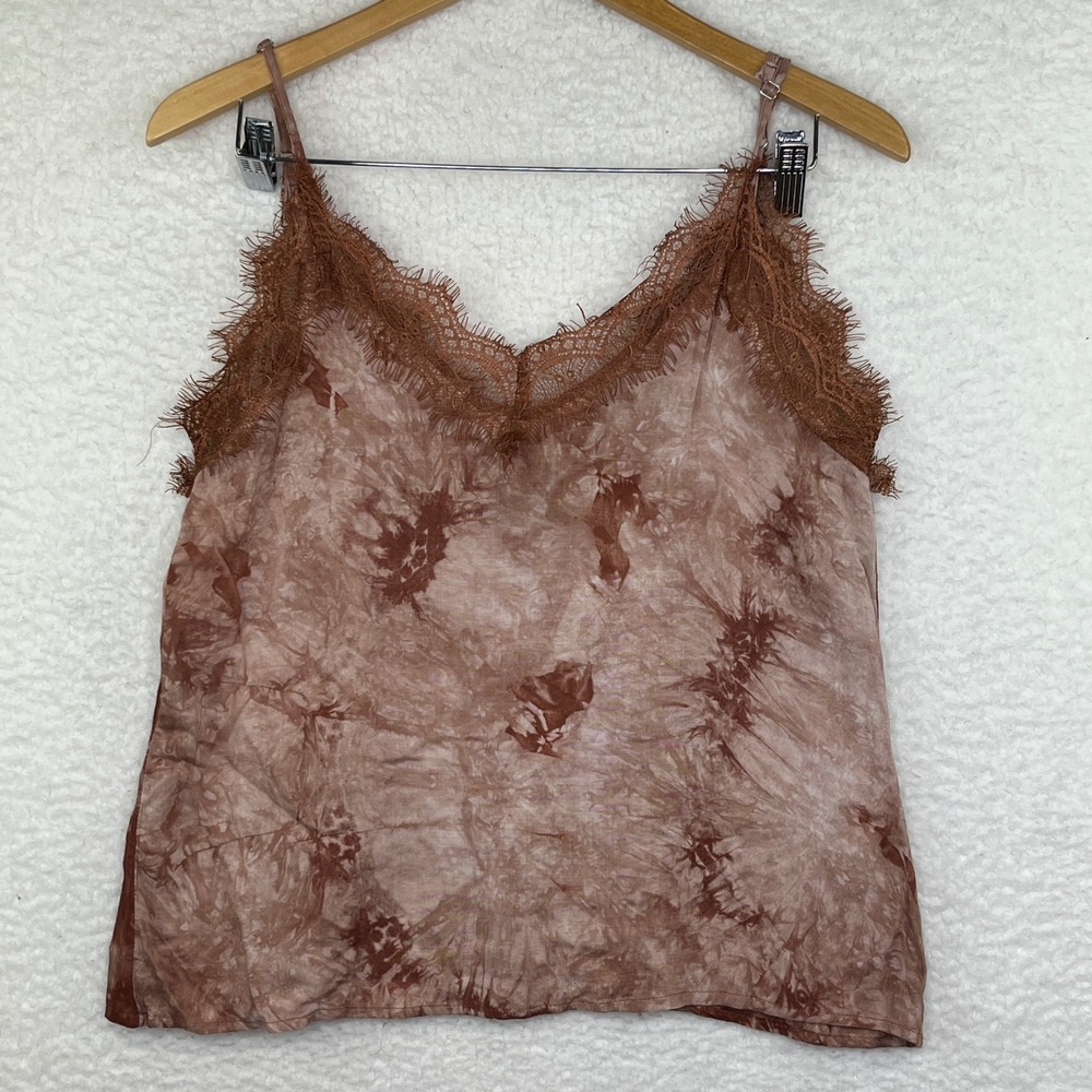 Vici Brown Tie Dye Lace Trim Camisole Top Small Adjustable Straps Y2k Cami
